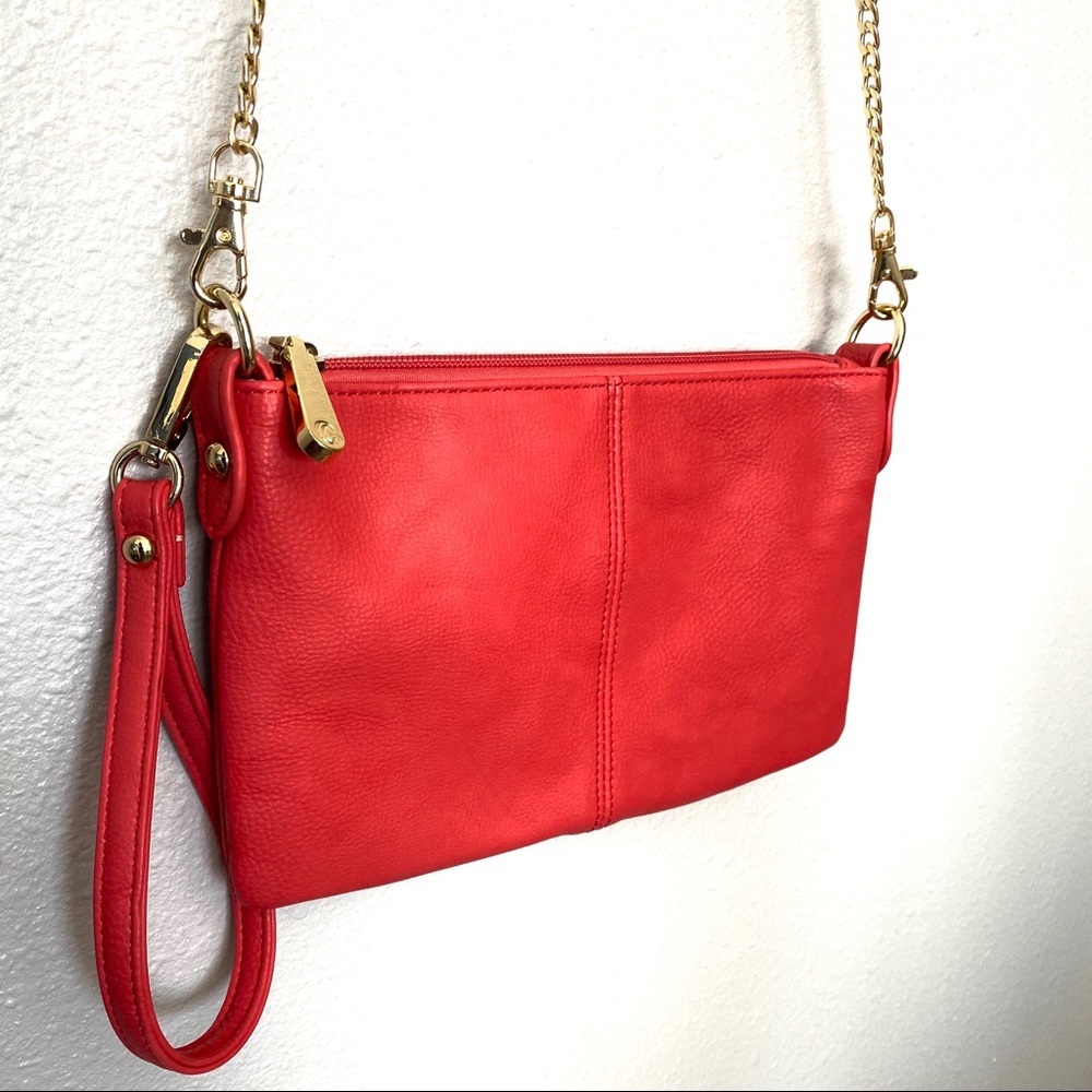Red Wristlet with Crossbody Gold Chain